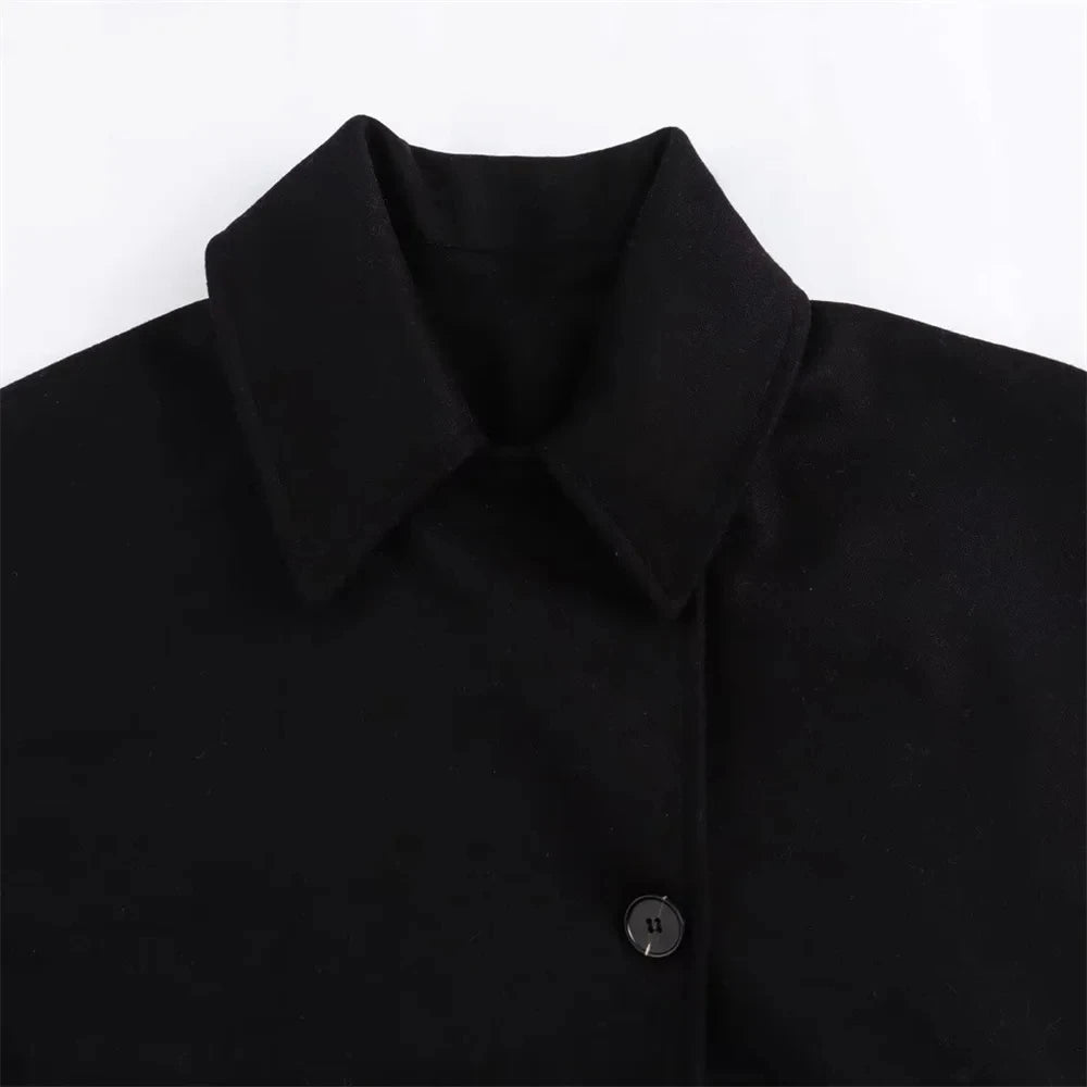 2025 Women's Oblique Button Loose Batwing Sleeve Jacket Coat Lapel Double Pocket Warm Solid Vintage Outerwear Fall Winter Coat