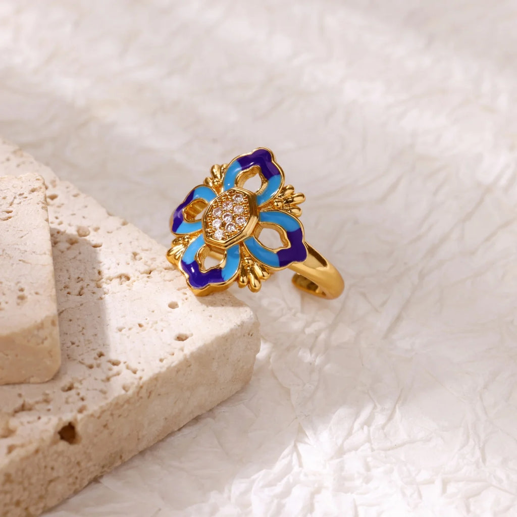 Square Teardrop Double Open Rings For Women Gold Color Stainless Steel Geometric Ring Aesthetic Wedding Christmas Jewelry Gift