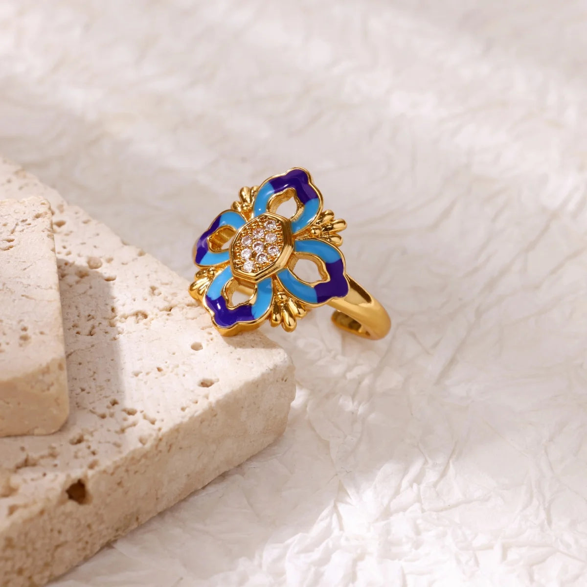 Square Teardrop Double Open Rings For Women Gold Color Stainless Steel Geometric Ring Aesthetic Wedding Christmas Jewelry Gift