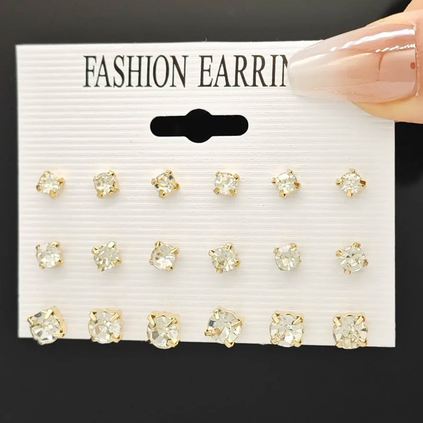 18pcs Cross border New Zirconium Imitation Earring Combination Simple and Popular Earnail Set