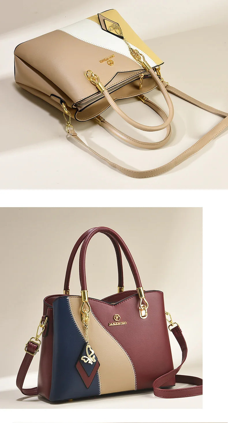 2026 New Three Color Combination Women's Handbag Large Capacity Soft Leather Shoulder Bag Fashion Elegant Women's Crossbody Bag