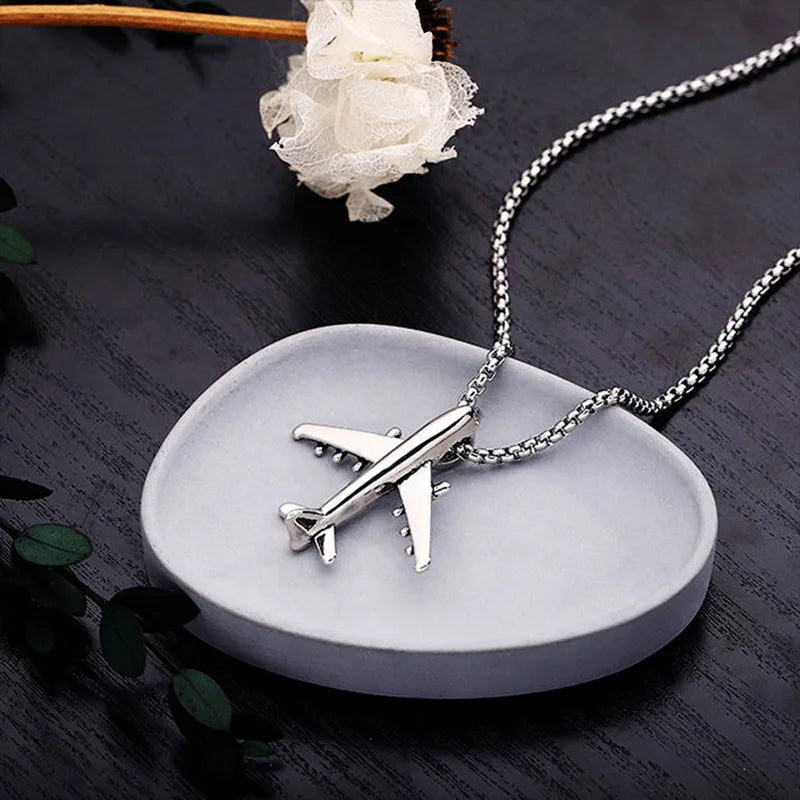 Stylish Aircraft Necklace Men Stainless Steel Link 70cm Long Pendant Collar Outdoor Leisure Neck Accessories Boyfriend Gift