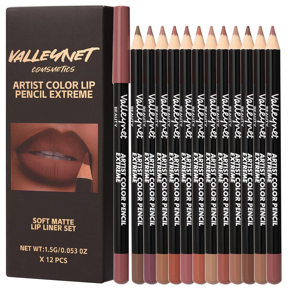 12pcs/set Matte Silky Lip Liner Set, Long-Lasting, Waterproof, Multifunctional Makeup Pencil, Daily Natural Makeup, Gift Giving