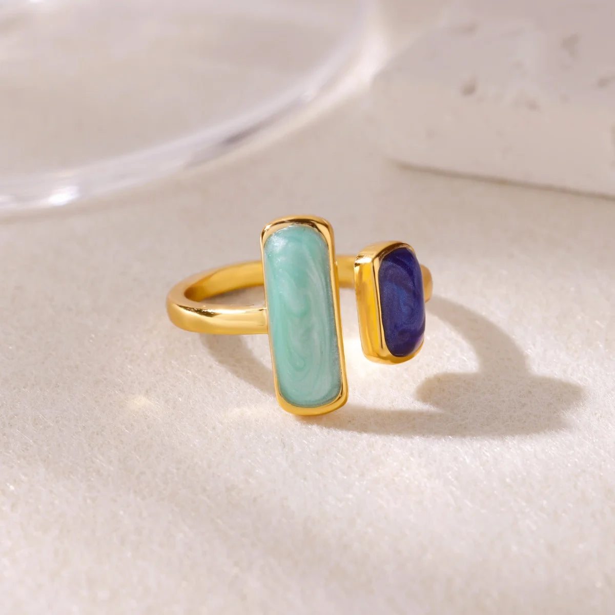 Square Teardrop Double Open Rings For Women Gold Color Stainless Steel Geometric Ring Aesthetic Wedding Christmas Jewelry Gift