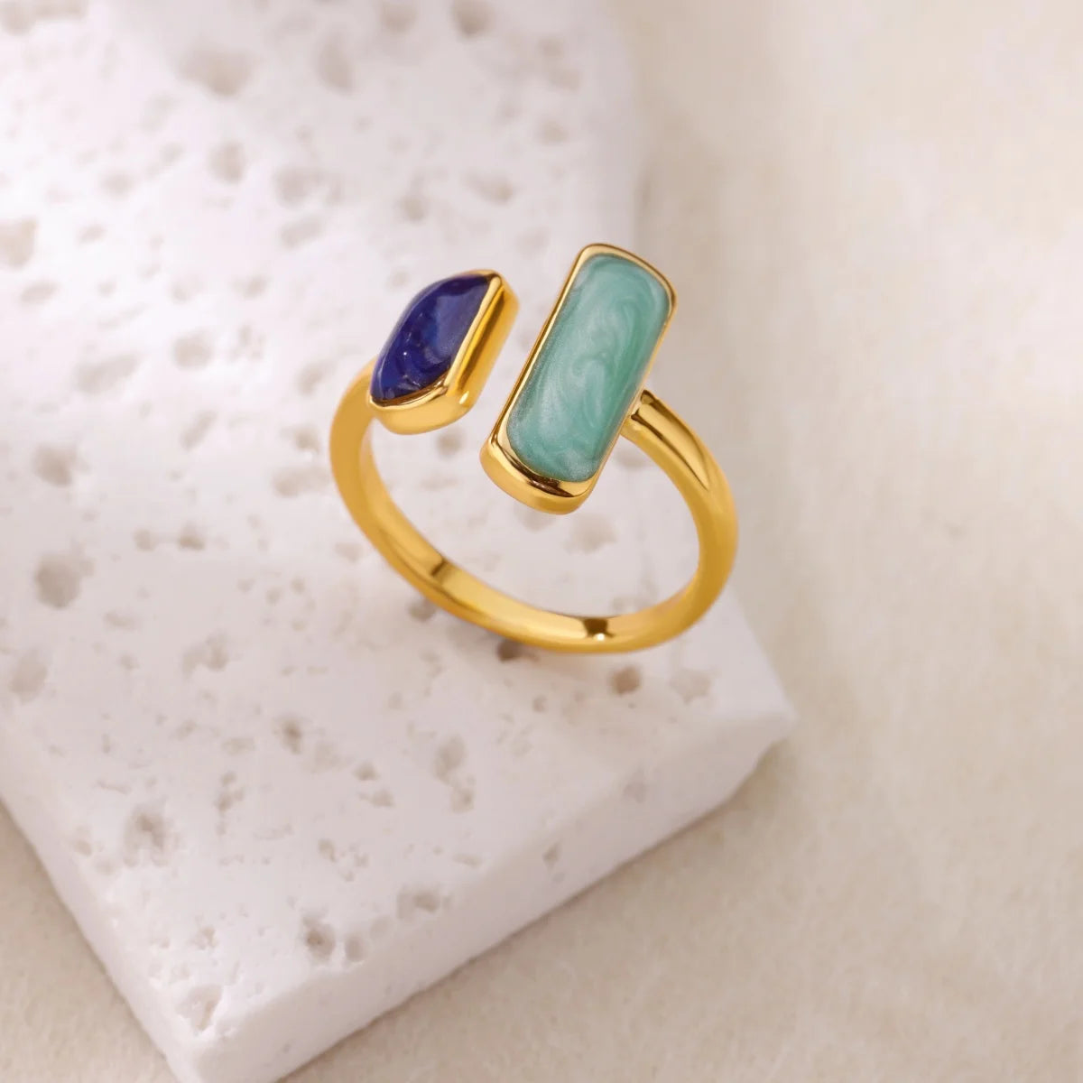 Square Teardrop Double Open Rings For Women Gold Color Stainless Steel Geometric Ring Aesthetic Wedding Christmas Jewelry Gift