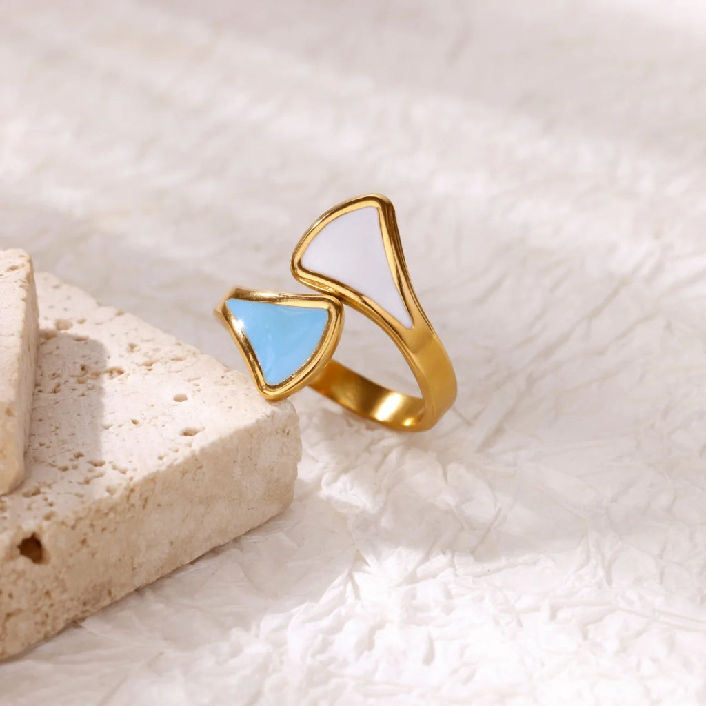 Square Teardrop Double Open Rings For Women Gold Color Stainless Steel Geometric Ring Aesthetic Wedding Christmas Jewelry Gift