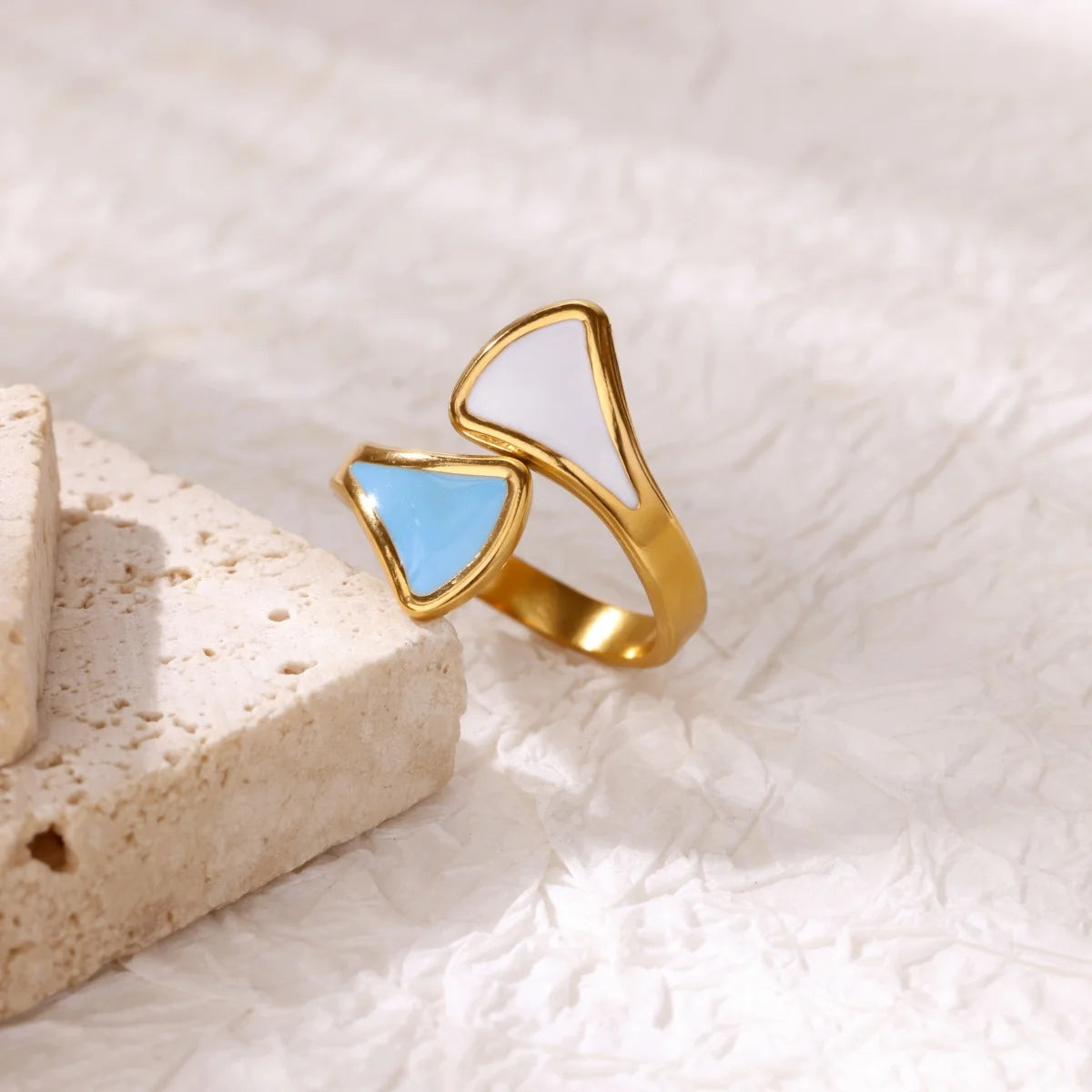 Square Teardrop Double Open Rings For Women Gold Color Stainless Steel Geometric Ring Aesthetic Wedding Christmas Jewelry Gift