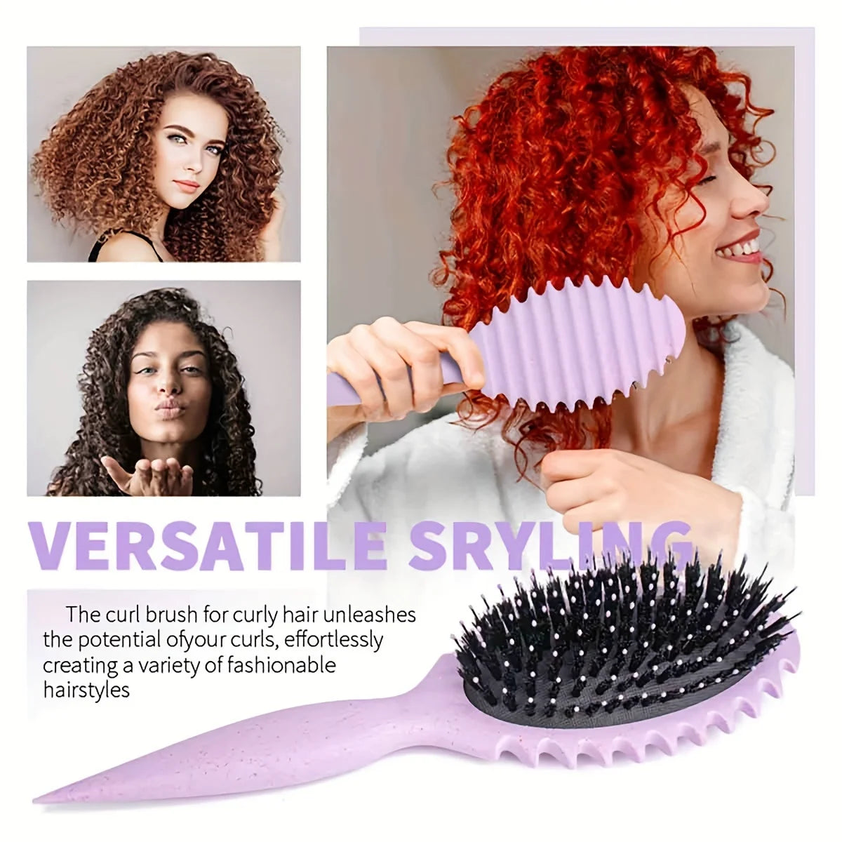 1pc Candy Comb Wet Curly Hair Brush Defining Curl Hair Brush Soft Bristles with Prongs Shaping Salon Styling Tools for Women