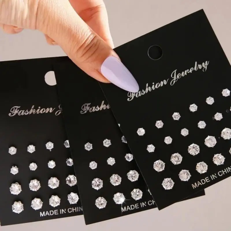 24 Pairs Shiny Zircon Stud Earrings Set for Women Men Daily Versatile Chic Silver Color Crystal Ear Jewelry Accessories