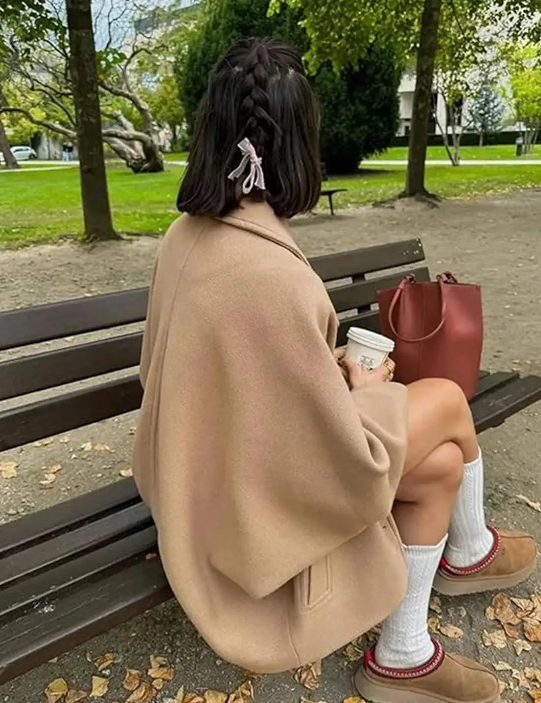 2025 Women's Oblique Button Loose Batwing Sleeve Jacket Coat Lapel Double Pocket Warm Solid Vintage Outerwear Fall Winter Coat