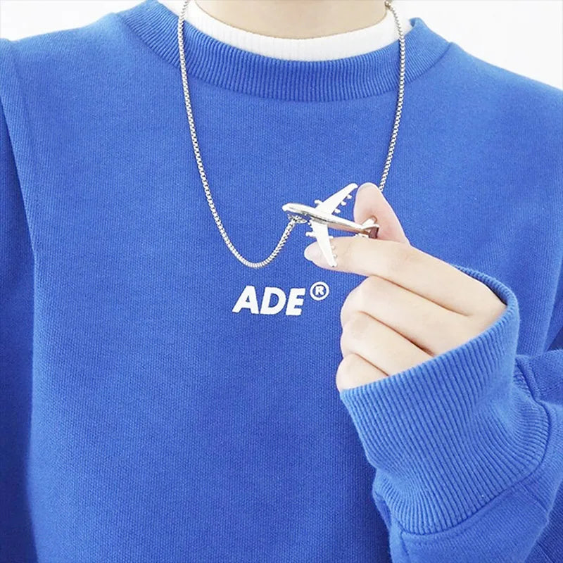 Stylish Aircraft Necklace Men Stainless Steel Link 70cm Long Pendant Collar Outdoor Leisure Neck Accessories Boyfriend Gift