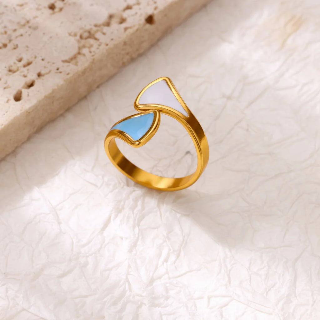 Square Teardrop Double Open Rings For Women Gold Color Stainless Steel Geometric Ring Aesthetic Wedding Christmas Jewelry Gift