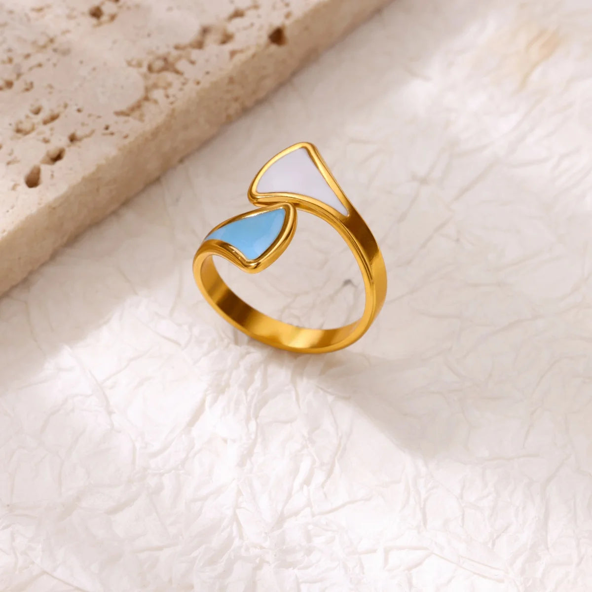 Square Teardrop Double Open Rings For Women Gold Color Stainless Steel Geometric Ring Aesthetic Wedding Christmas Jewelry Gift