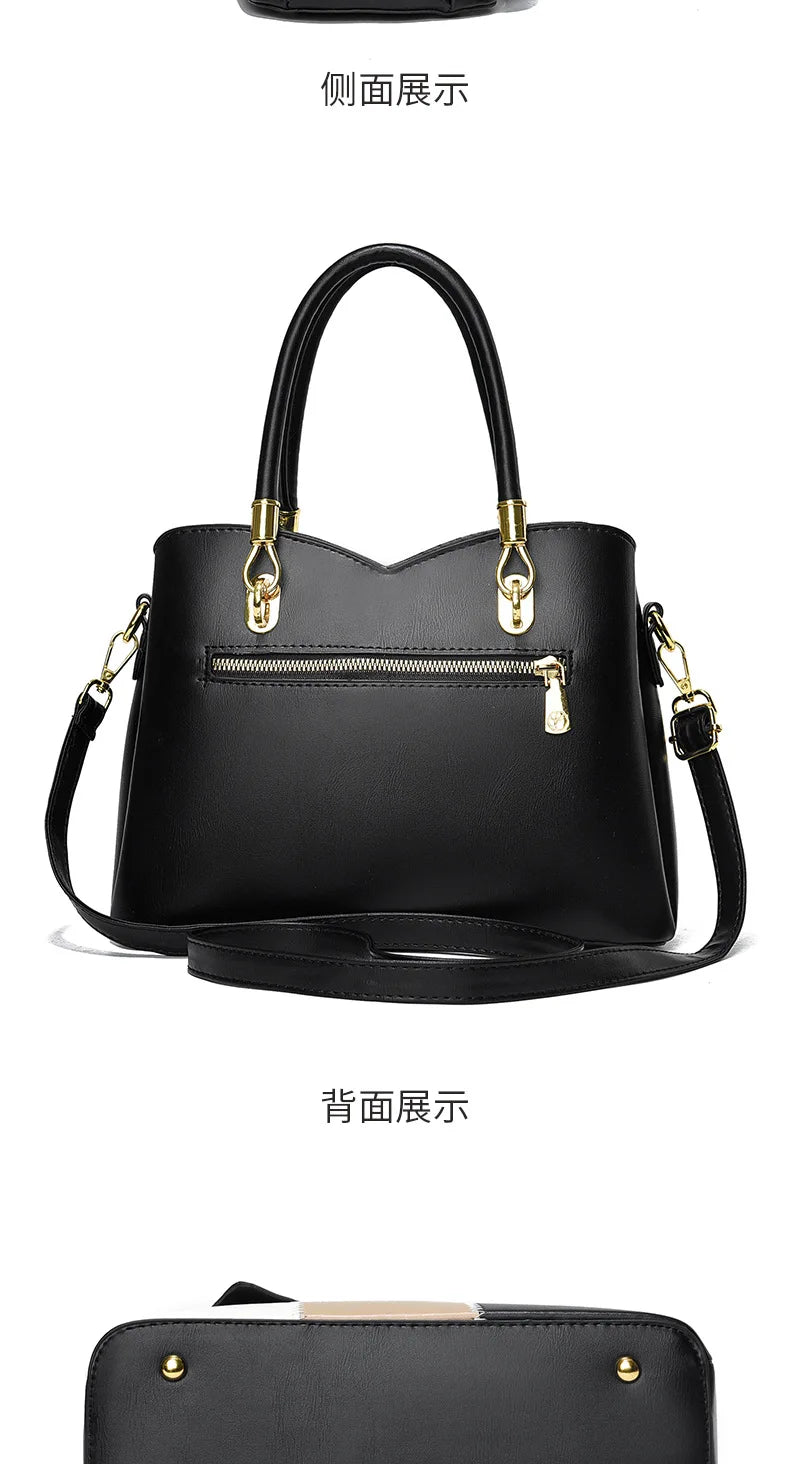 2026 New Three Color Combination Women's Handbag Large Capacity Soft Leather Shoulder Bag Fashion Elegant Women's Crossbody Bag