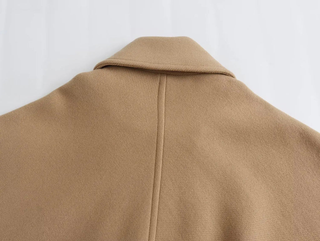 2025 Women's Oblique Button Loose Batwing Sleeve Jacket Coat Lapel Double Pocket Warm Solid Vintage Outerwear Fall Winter Coat