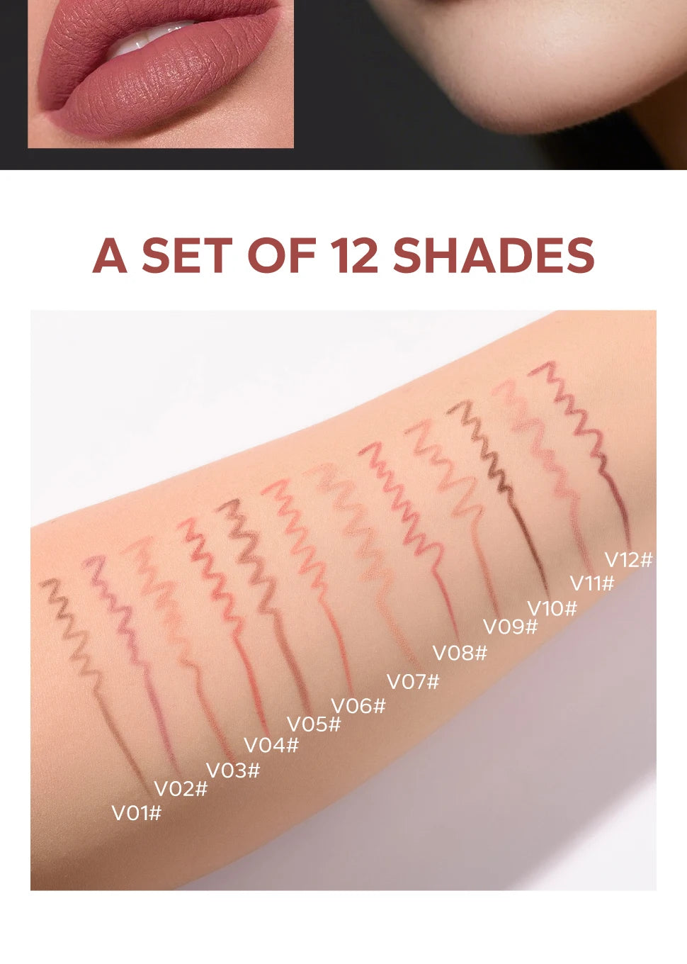 12pcs/set Matte Silky Lip Liner Set, Long-Lasting, Waterproof, Multifunctional Makeup Pencil, Daily Natural Makeup, Gift Giving