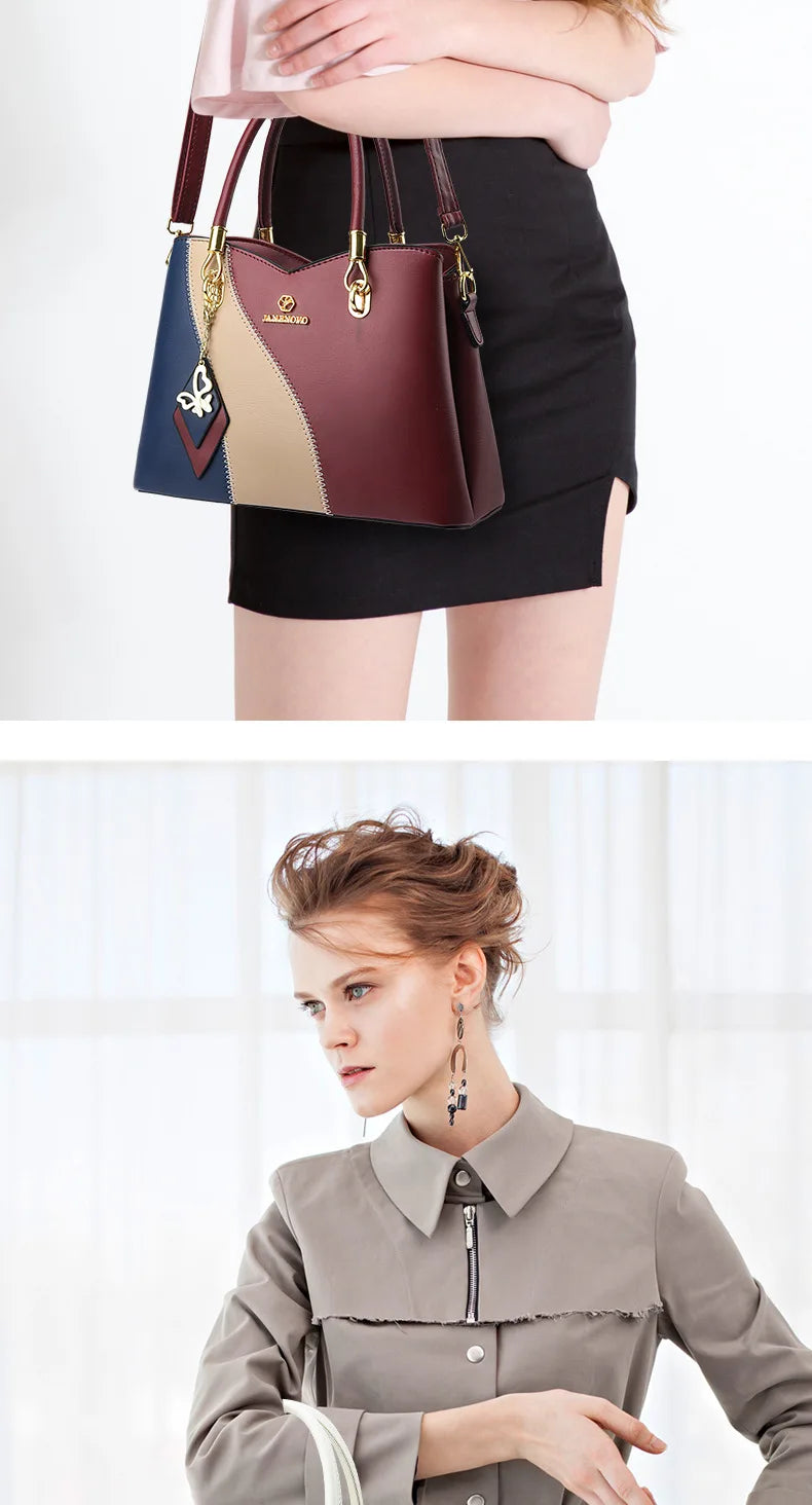 2026 New Three Color Combination Women's Handbag Large Capacity Soft Leather Shoulder Bag Fashion Elegant Women's Crossbody Bag