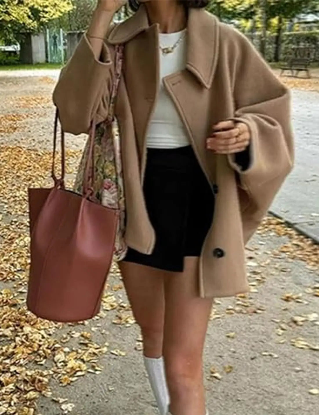 2025 Women's Oblique Button Loose Batwing Sleeve Jacket Coat Lapel Double Pocket Warm Solid Vintage Outerwear Fall Winter Coat