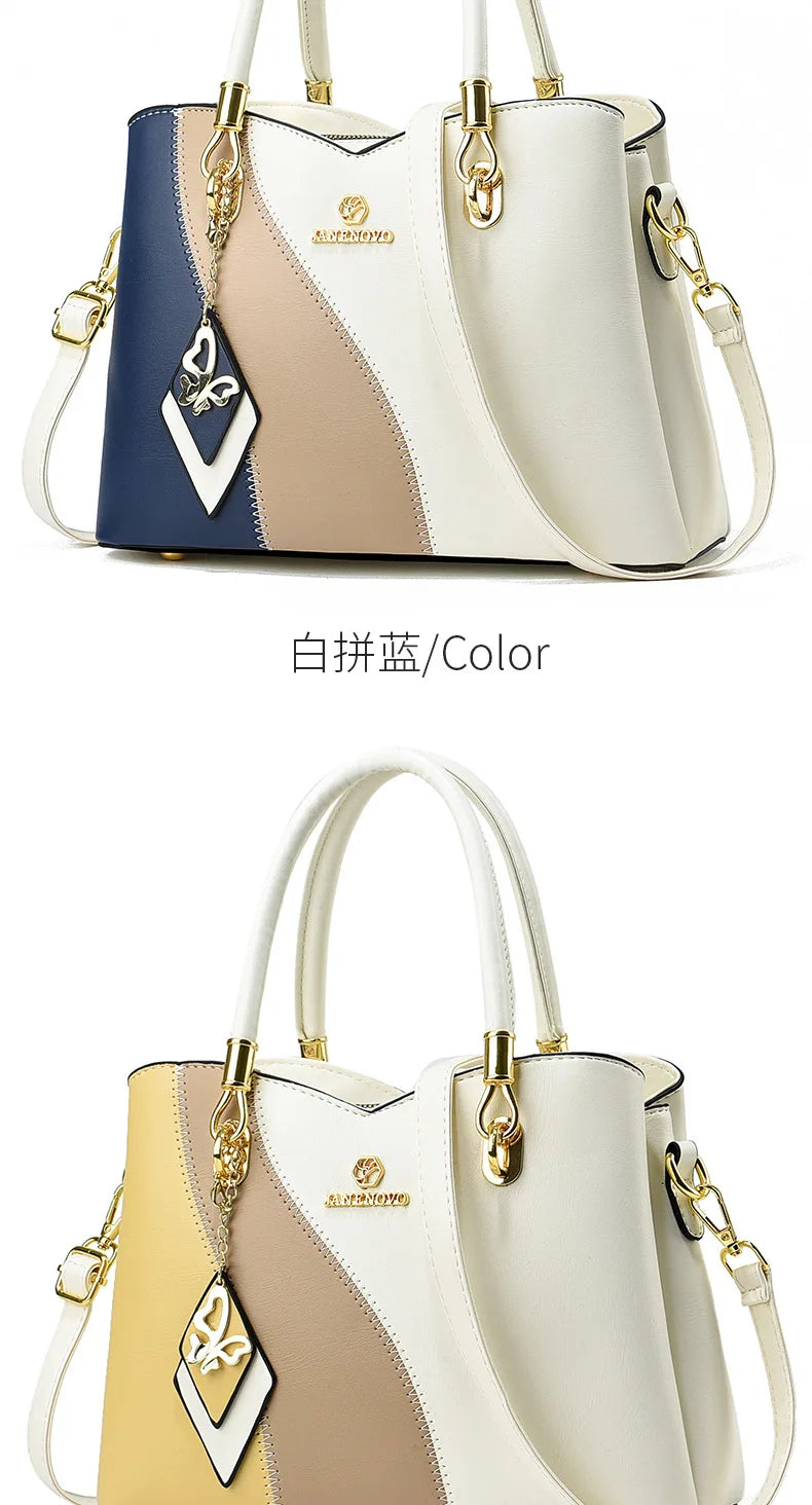 2026 New Three Color Combination Women's Handbag Large Capacity Soft Leather Shoulder Bag Fashion Elegant Women's Crossbody Bag