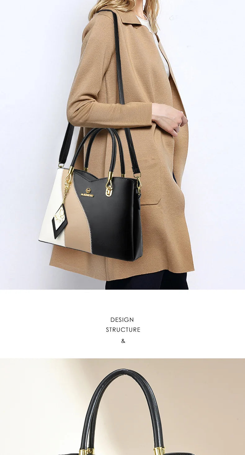 2026 New Three Color Combination Women's Handbag Large Capacity Soft Leather Shoulder Bag Fashion Elegant Women's Crossbody Bag