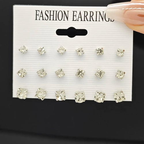 18pcs Cross border New Zirconium Imitation Earring Combination Simple and Popular Earnail Set