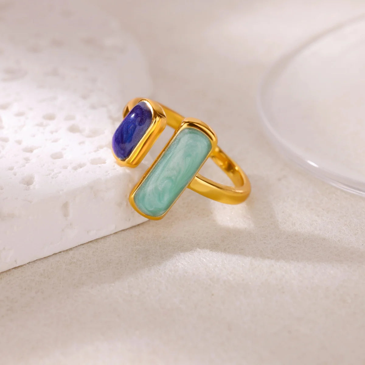 Square Teardrop Double Open Rings For Women Gold Color Stainless Steel Geometric Ring Aesthetic Wedding Christmas Jewelry Gift