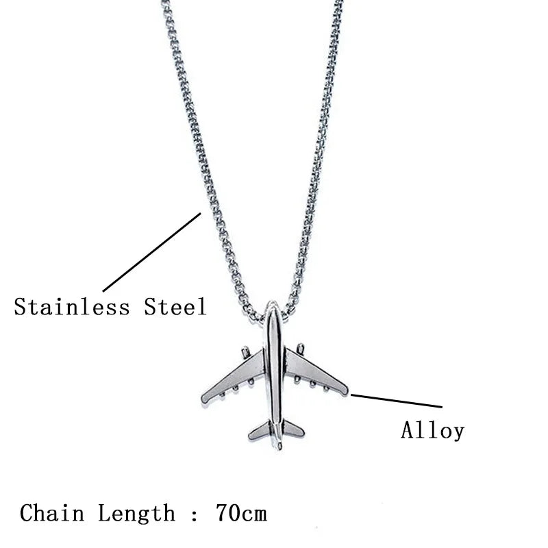 Stylish Aircraft Necklace Men Stainless Steel Link 70cm Long Pendant Collar Outdoor Leisure Neck Accessories Boyfriend Gift