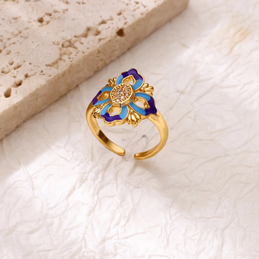 Square Teardrop Double Open Rings For Women Gold Color Stainless Steel Geometric Ring Aesthetic Wedding Christmas Jewelry Gift