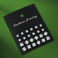 24 Pairs Shiny Zircon Stud Earrings Set for Women Men Daily Versatile Chic Silver Color Crystal Ear Jewelry Accessories