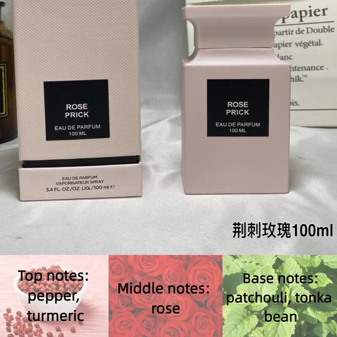 Eau de parfum 100 ml de marque originale pour femme et homme, aux notes boisées, de rose et de cerise, florales, longue tenue.