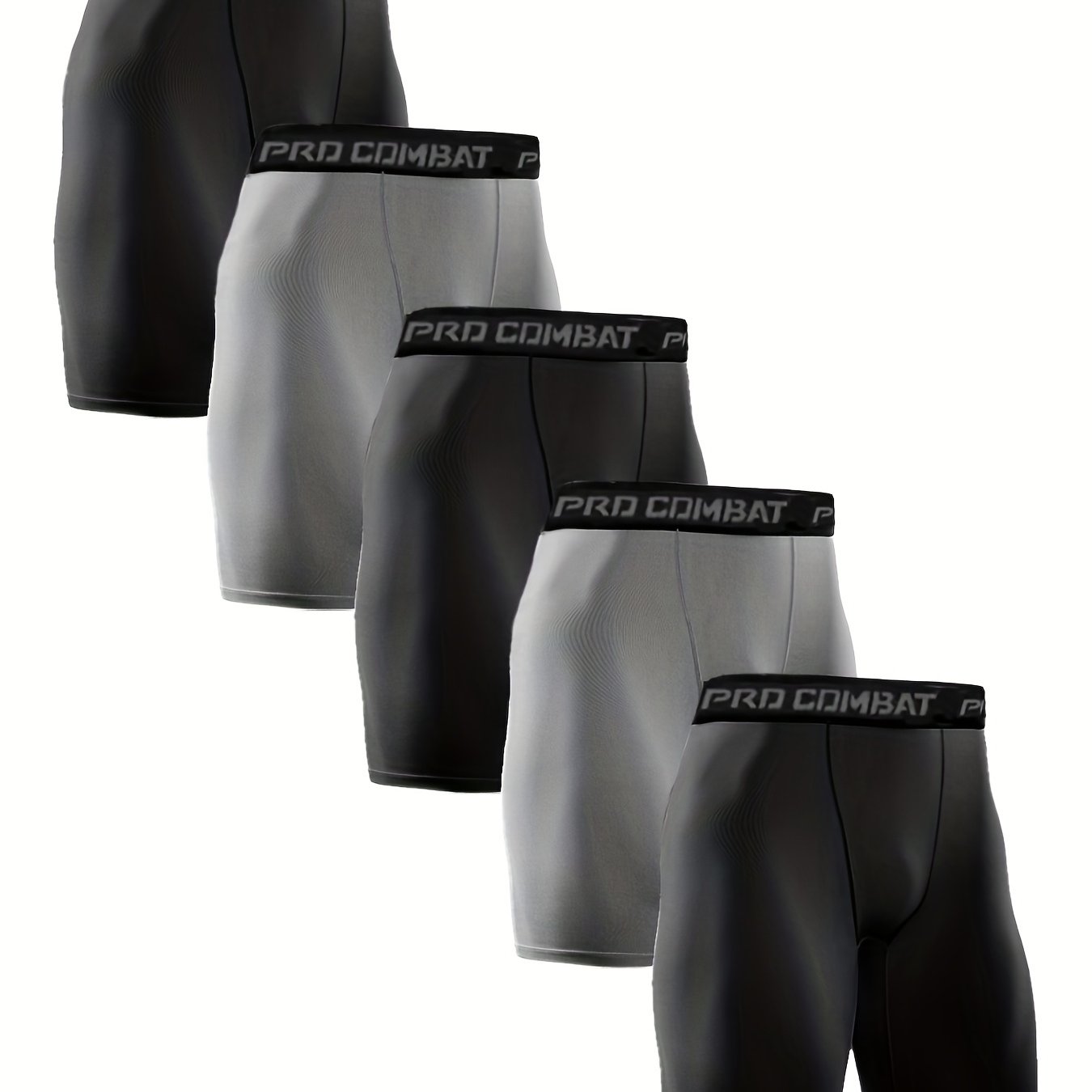 5pcs Men's Sports Fitness Shorts, Breathable Comfy High Elastic Quick Drying Compression Pants For Gym, Men's Fashion Basketball Training Tight Boxer Shorts