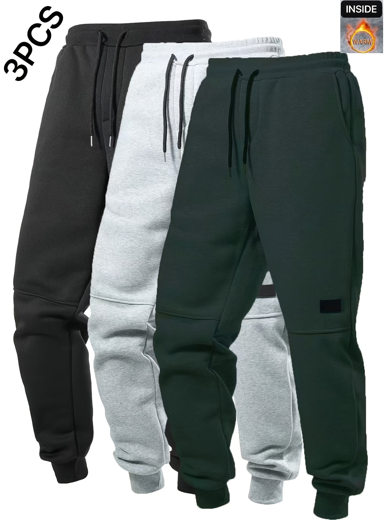 3pcs Men'S Joggers with Elastic Waistband & Drawstring - Casual Solid Color Sweatpants, Regular Fit, Knee-Length, Comfortable for Fall/Winter, Jogging Pants, Jogging P, Everyday Sweatpants, Durable Sweatpants, Winter Joggers,