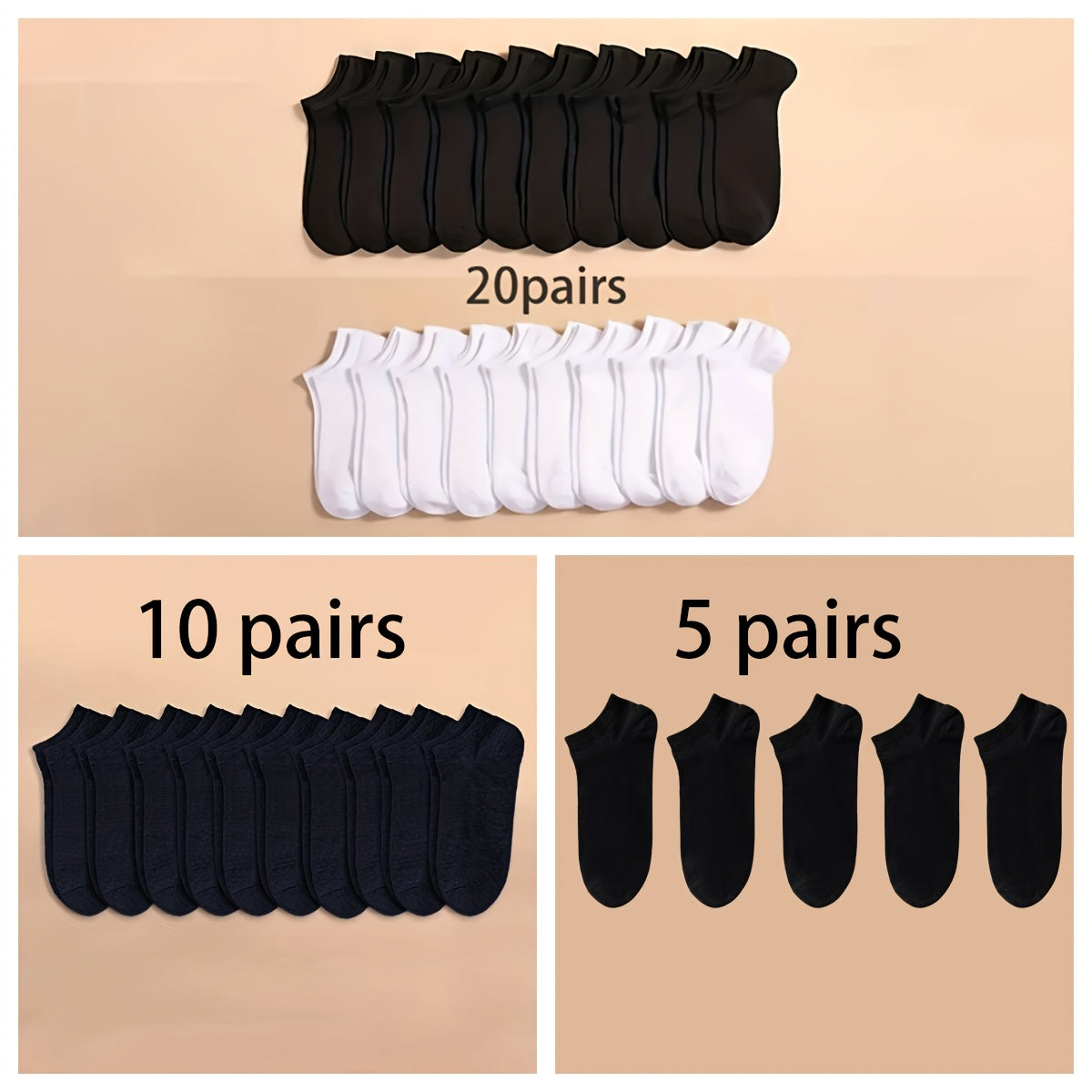 5/10/20 Pairs of Unisex Simple Solid Color Breathable And Comfortable Short Socks, Suitable for All Seasons.