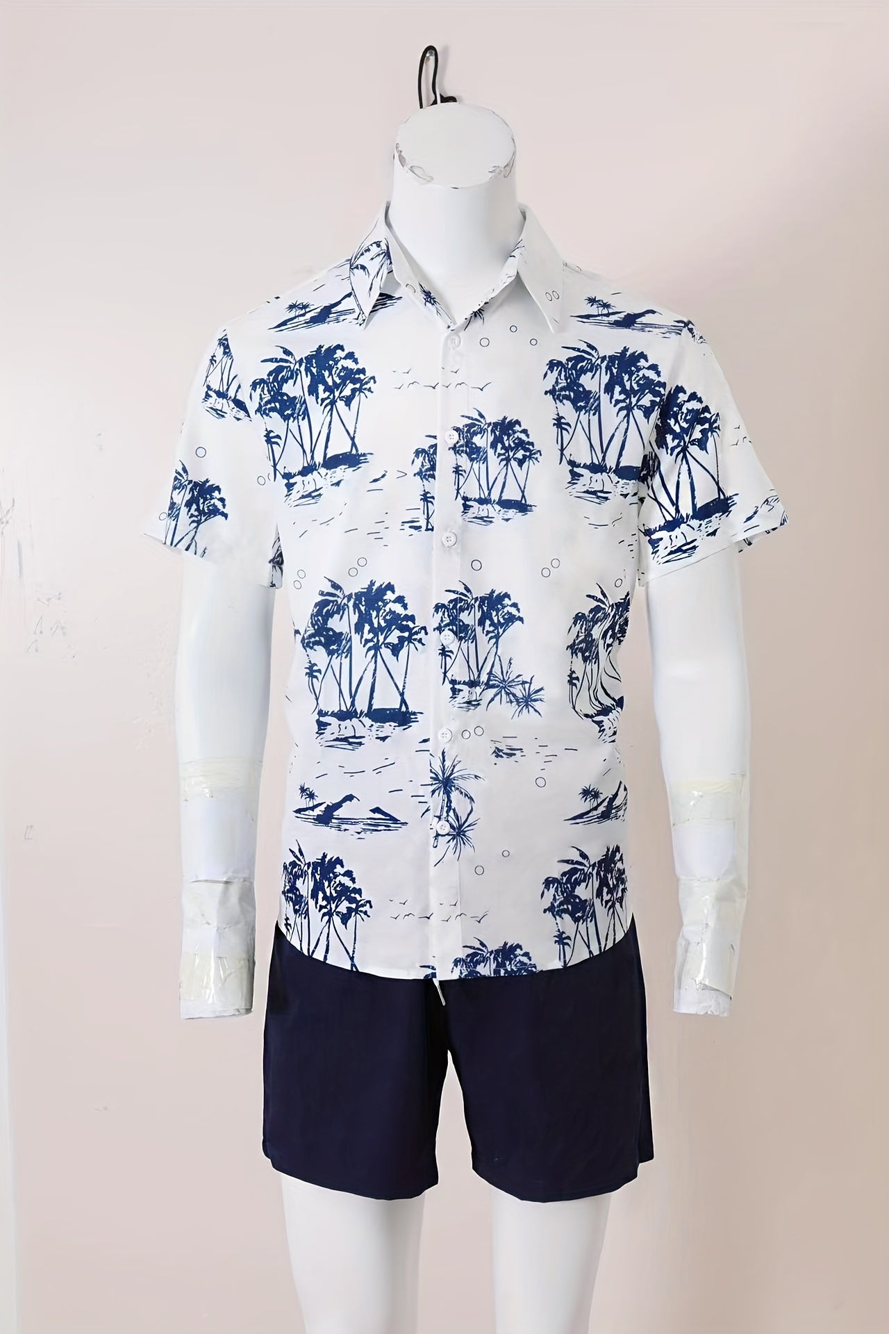 Coconut Trees, Men's 2pcs, Short Sleeve Graphic Print Button Up Shirt And Drawstring Shorts co ord set