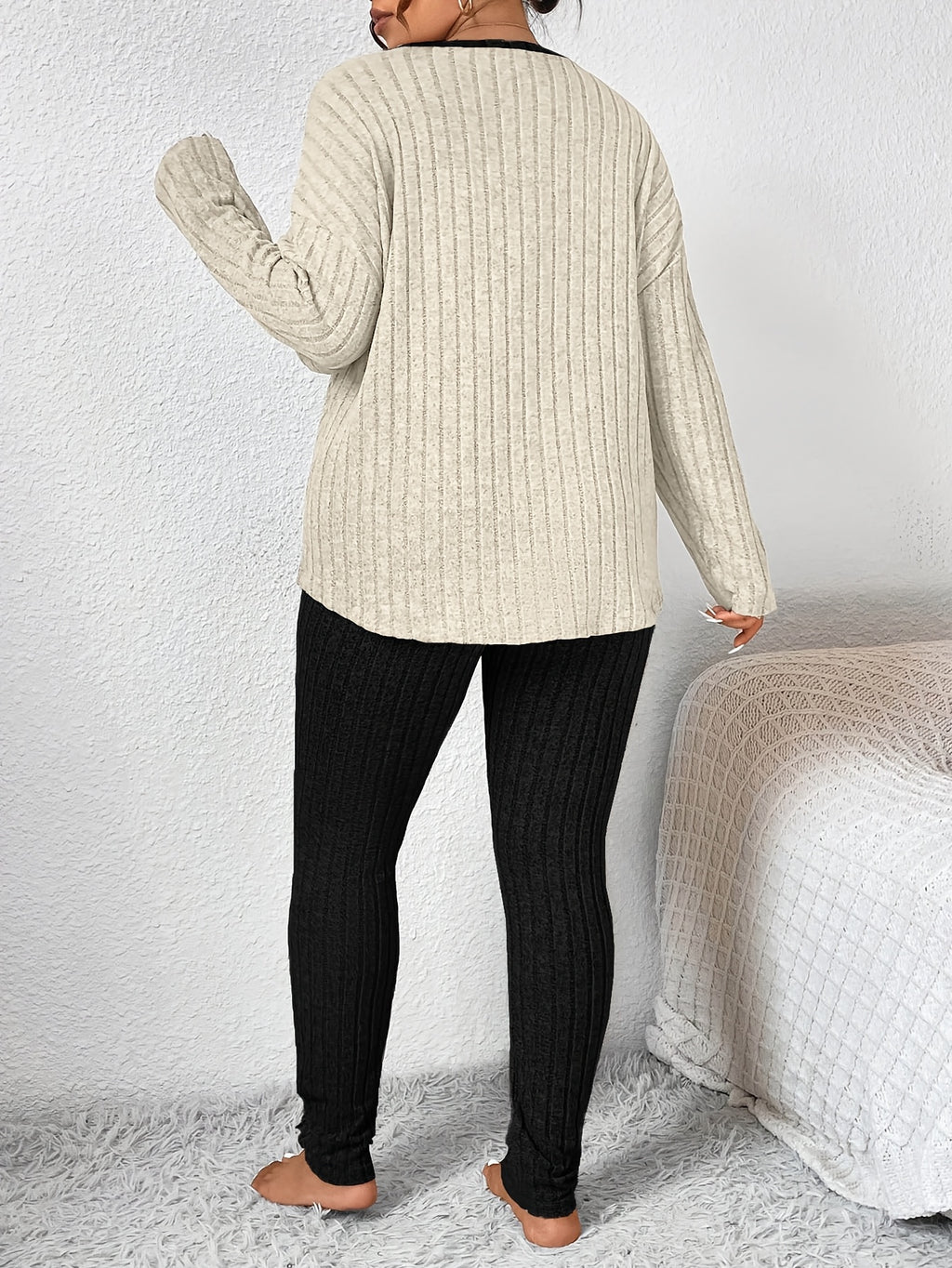 Plus Size Heart Fitted Long Sleeve And Long Pants Loungewear Set