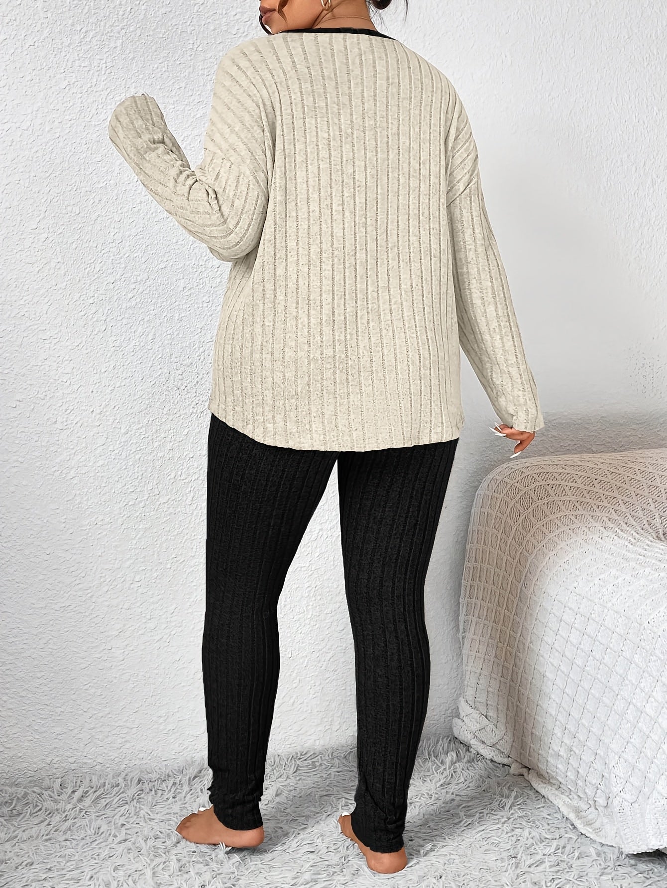 Plus Size Heart Fitted Long Sleeve And Long Pants Loungewear Set