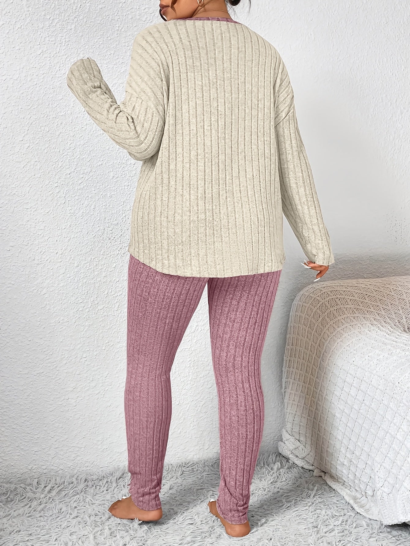 Plus Size Heart Fitted Long Sleeve And Long Pants Loungewear Set