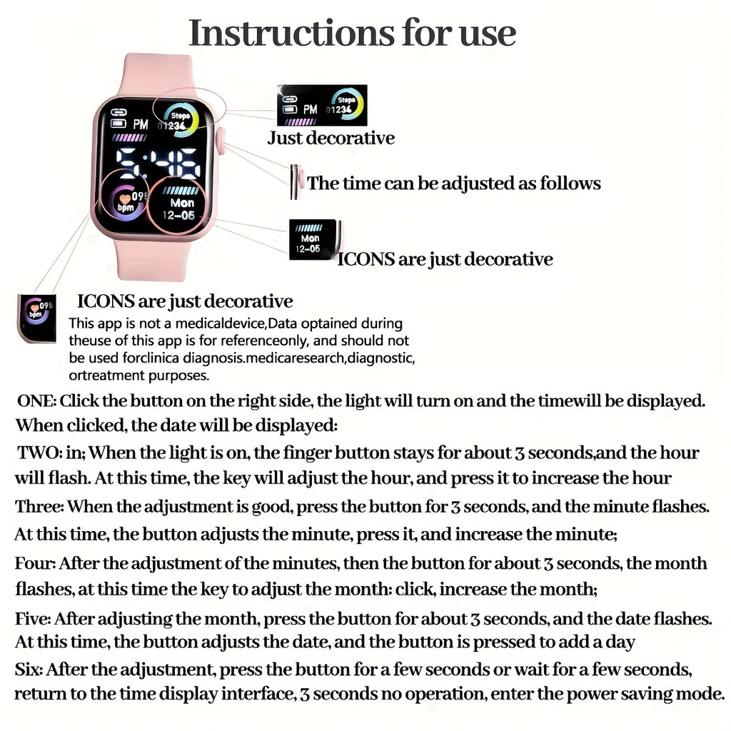 6-Piece Fashionable Pink Electronic Watch, Bracelet, Necklace, Earrings, and Ring Set for Teens - Perfect Birthday Gift for Friends, Girlfriend, or Boyfriend, Ideal for Travel, Graduation, Halloween, and Valentine's Day