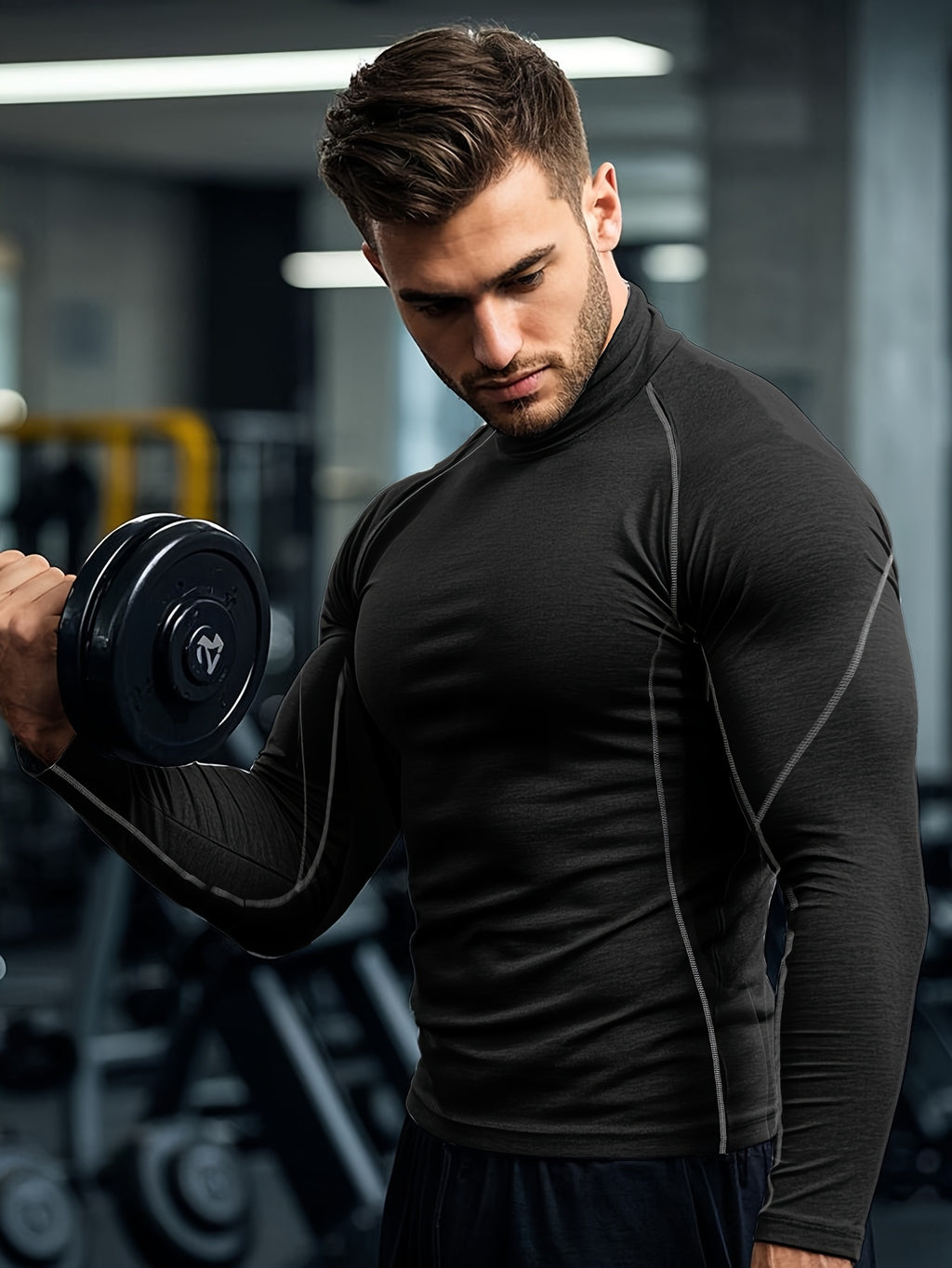Men'S Fast-Drying Stretchable Fitness Top - High Neck Long Sleeve Training Shirt, Fitted Gym & Boxing Top for Year-Round Use, Moisture-Wicking Sports Performance Wear, Workout Clothes, Training Shirt, Sporty Design, Flexible