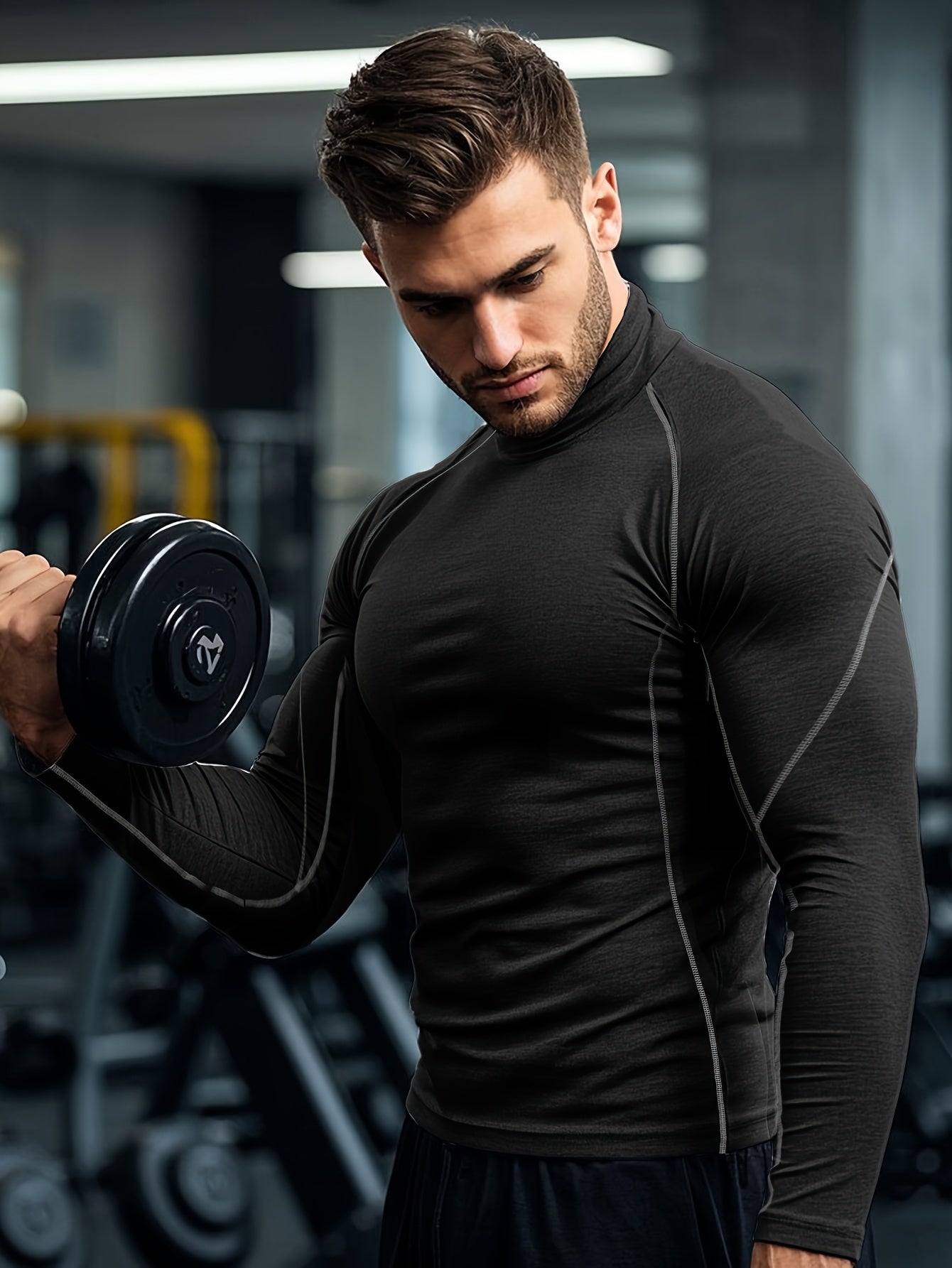 Men'S Fast-Drying Stretchable Fitness Top - High Neck Long Sleeve Training Shirt, Fitted Gym & Boxing Top for Year-Round Use, Moisture-Wicking Sports Performance Wear, Workout Clothes, Training Shirt, Sporty Design, Flexible