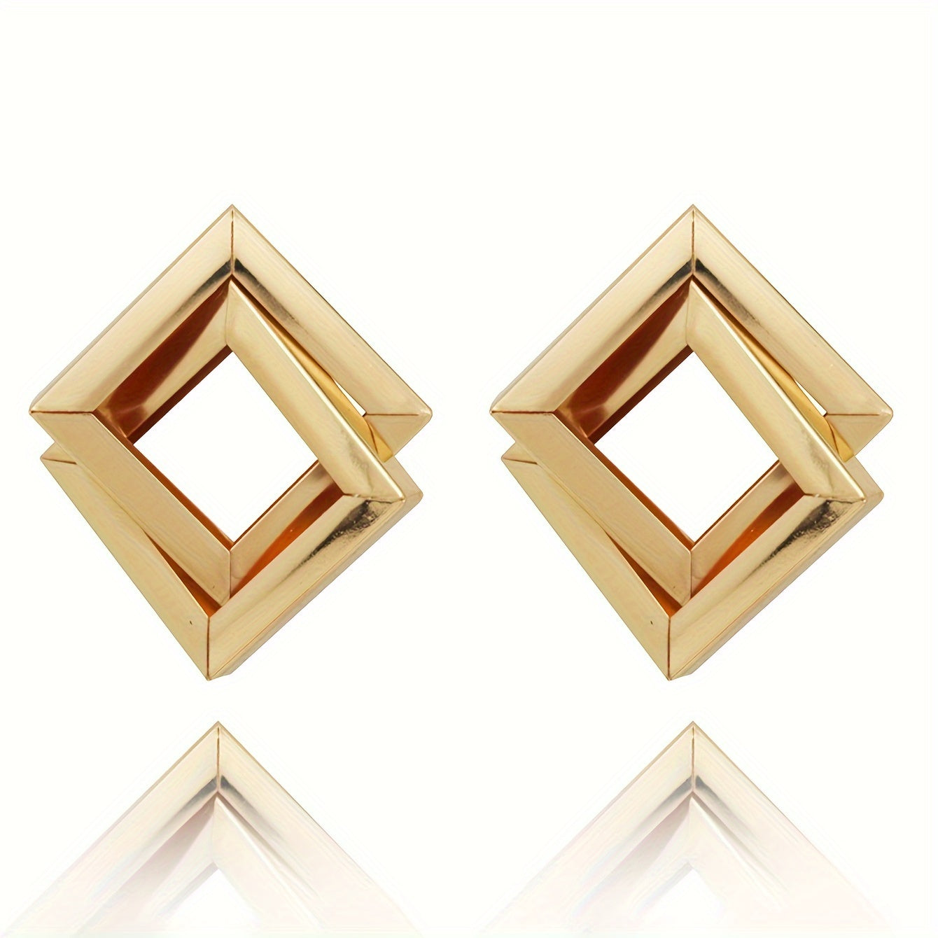 1 Pair Golden-Tone Multi-Layered Square & Irregular Geometric Statement Earrings - Chic Zinc Alloy Design for Daily Wear, Work, Travel, and Gifting