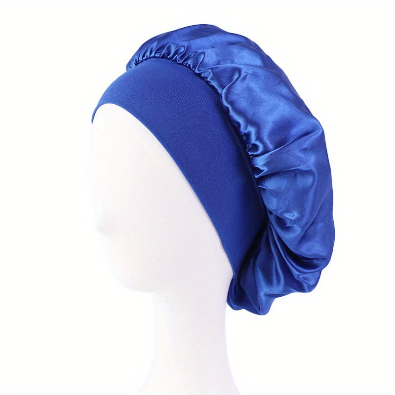 Solid Color Wide Elastic Band Satin Sleep Bonnet Soft Night Sleeping Cap For Women