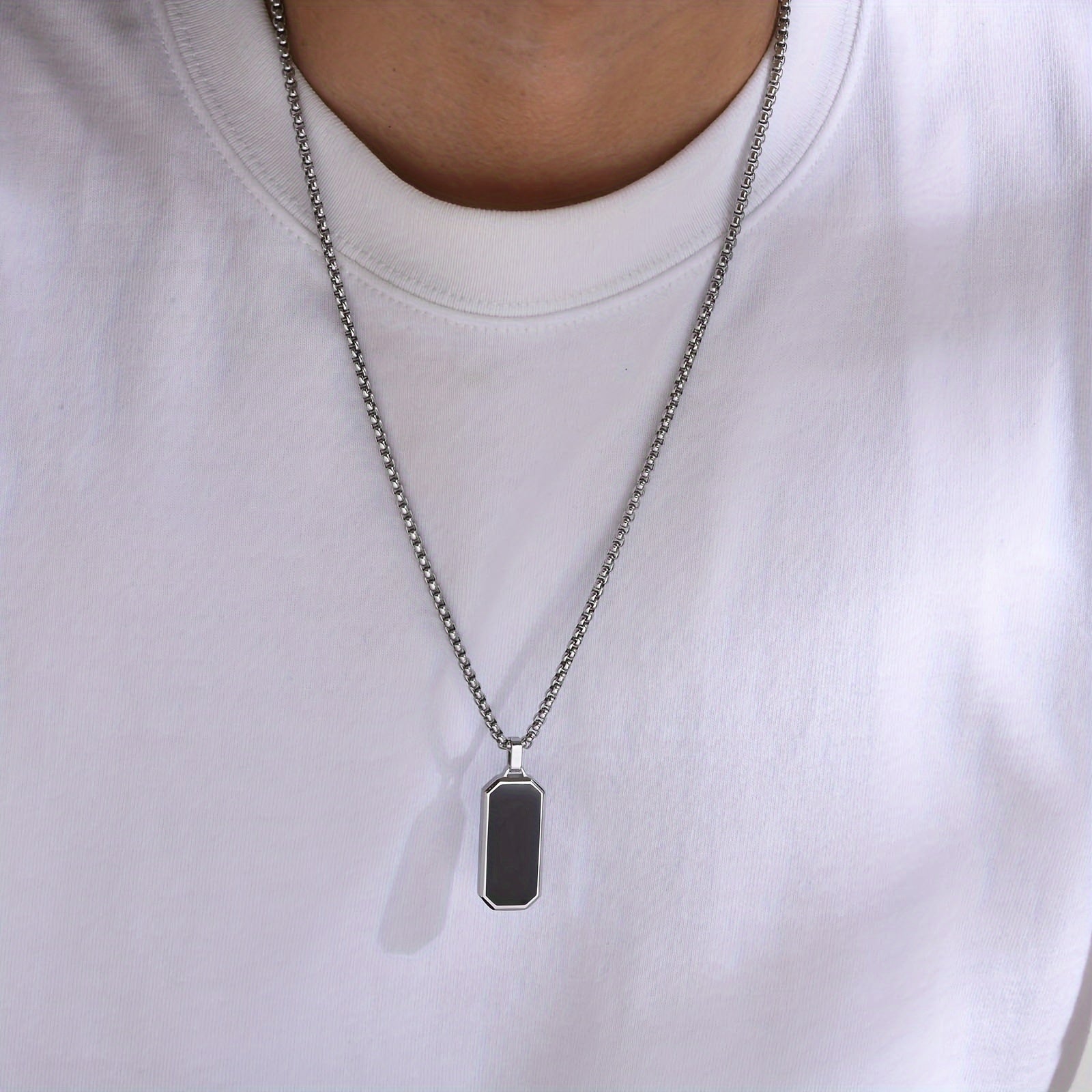 Collier pour homme en acier inoxydable 201, pendentif minimaliste noir effet goutte d'huile, cadeau unique.