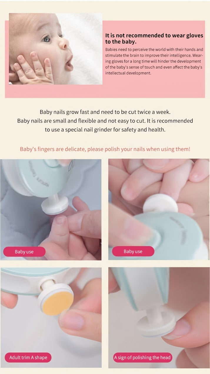 1 (3pcs-like) Baby Electric Nail Trimmer & Polisher Kit - -like Operation (Battery-Free), for, & - Gentle Painless Manicure System with Clipper/Scissors-like Tool - -Friendly Nail Care