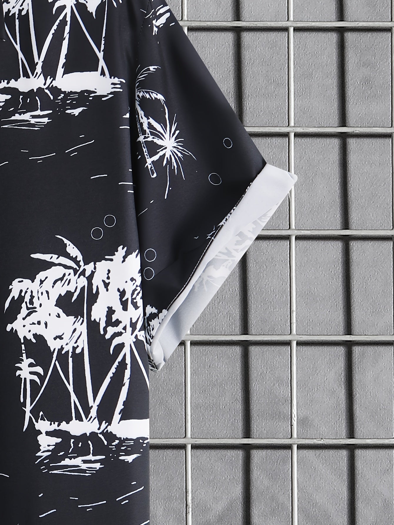 Coconut Trees, Men's 2pcs, Short Sleeve Graphic Print Button Up Shirt And Drawstring Shorts co ord set