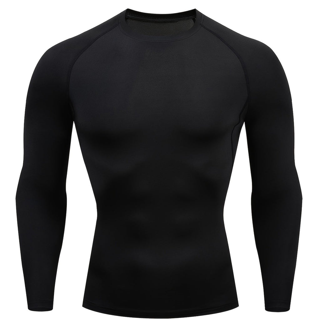 Men'S PRO Sports Quick-Dry Fitness Top | Long Sleeve, High Stretch, Crew Neck, Moisture Wicking, Suitable for Running, Training, and Casual Wear