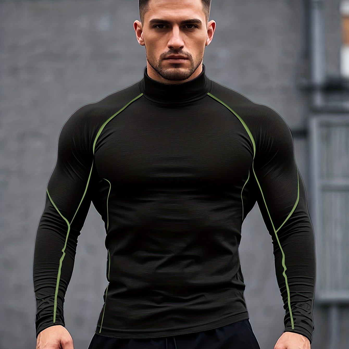 Men'S Fast-Drying Stretchable Fitness Top - High Neck Long Sleeve Training Shirt, Fitted Gym & Boxing Top for Year-Round Use, Moisture-Wicking Sports Performance Wear, Workout Clothes, Training Shirt, Sporty Design, Flexible