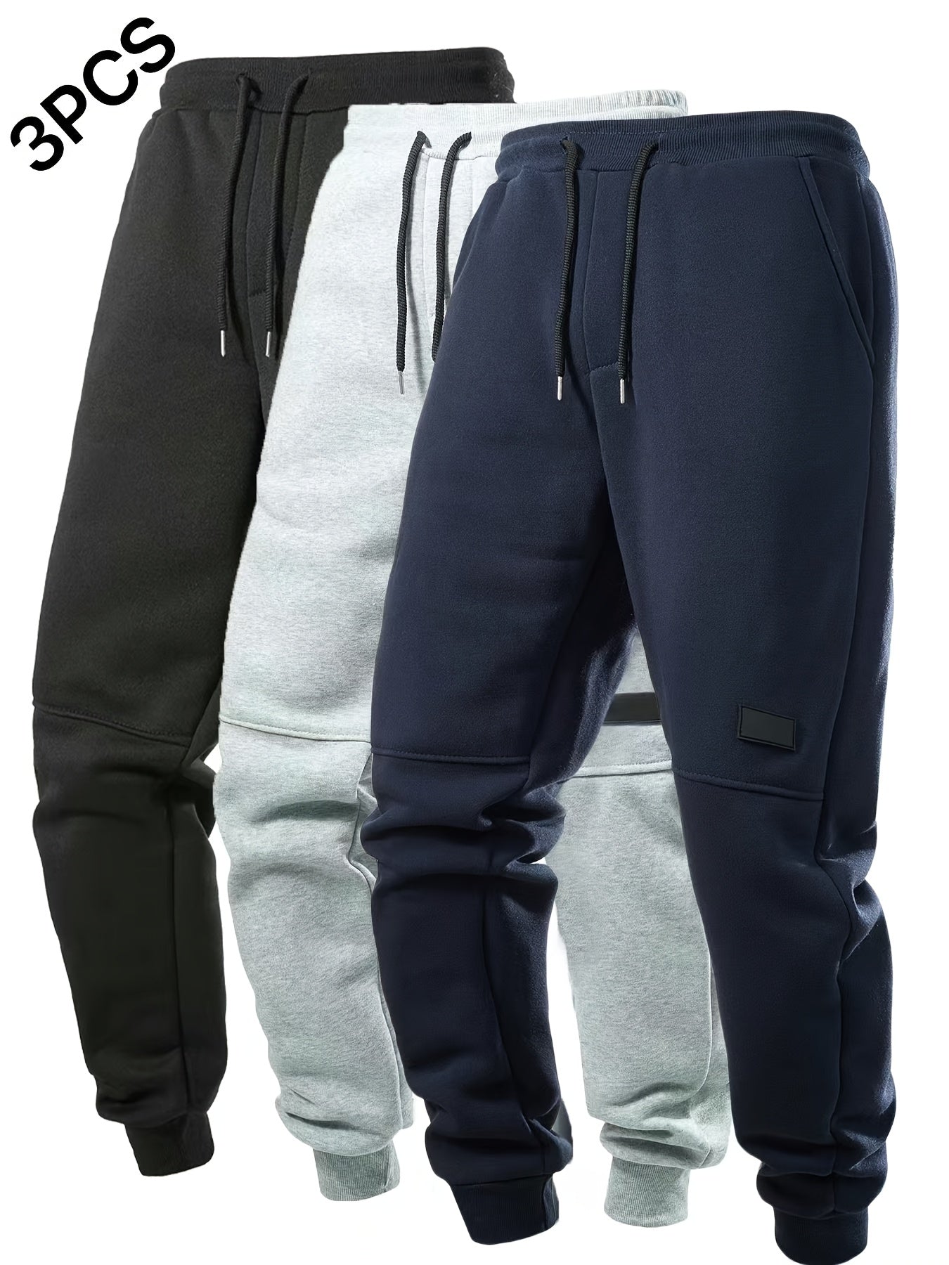 3pcs Men'S Joggers with Elastic Waistband & Drawstring - Casual Solid Color Sweatpants, Regular Fit, Knee-Length, Comfortable for Fall/Winter, Jogging Pants, Jogging P, Everyday Sweatpants, Durable Sweatpants, Winter Joggers,