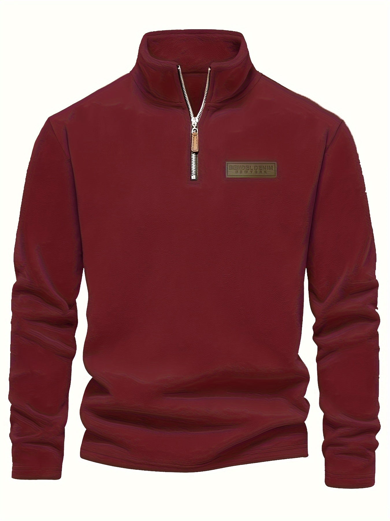 Men's Thermal Half-Zip Sweater Jacket with Round Neck & Collar - Winter Warm Full-Zip-like Zipper (Half-Zip) Closure, Machine Washable Casual Coat for Office & Outdoor, Dark Blue/Burgundy Label-Compatible (No Bulk Layering Ne