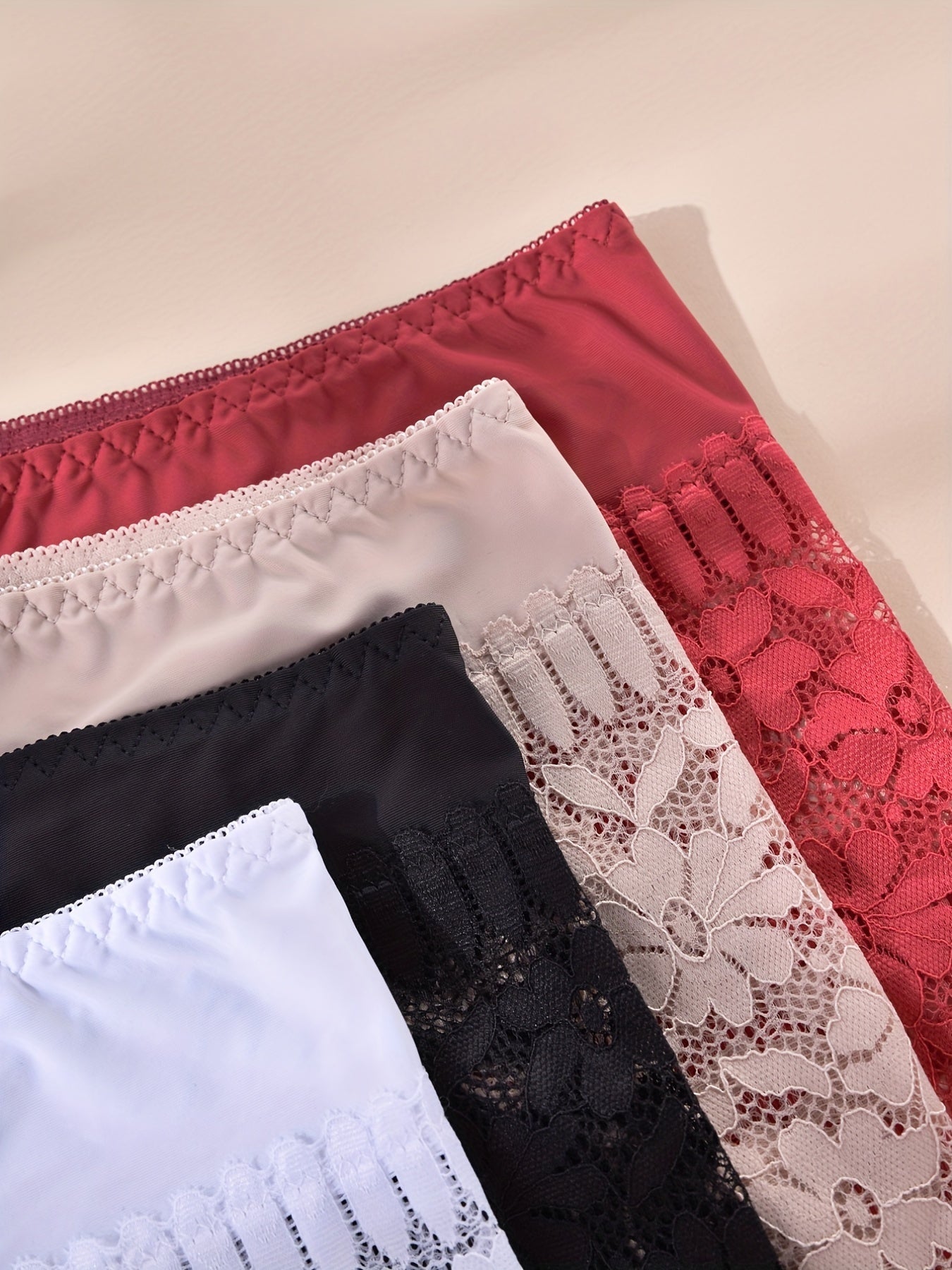 4 Pack Plus Size Elegant Underwear Set, Women's Plus Floral Jacquard Contrast Lace Underwear Four Piece Set